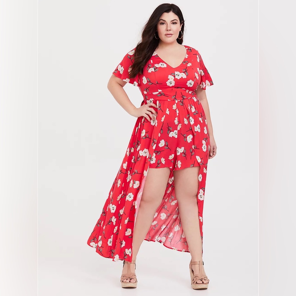 NWT Torrid Red Floral Romper Dress